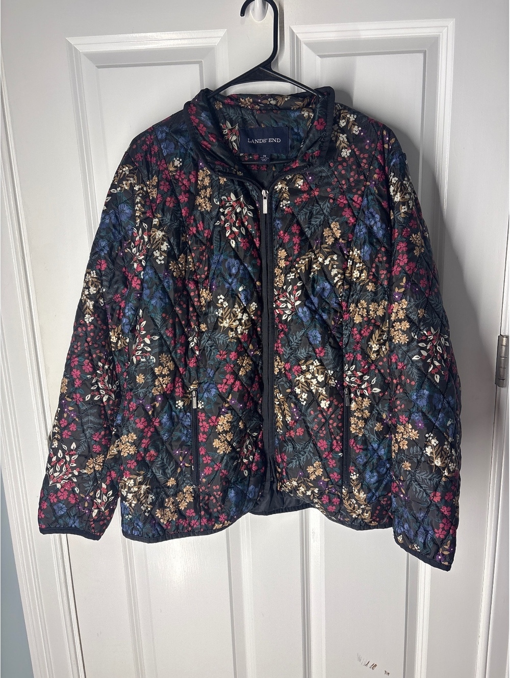 Cozy Cottage Boho Grandmacore Lands’ End Floral Quilted Puffer Jacket Size XL